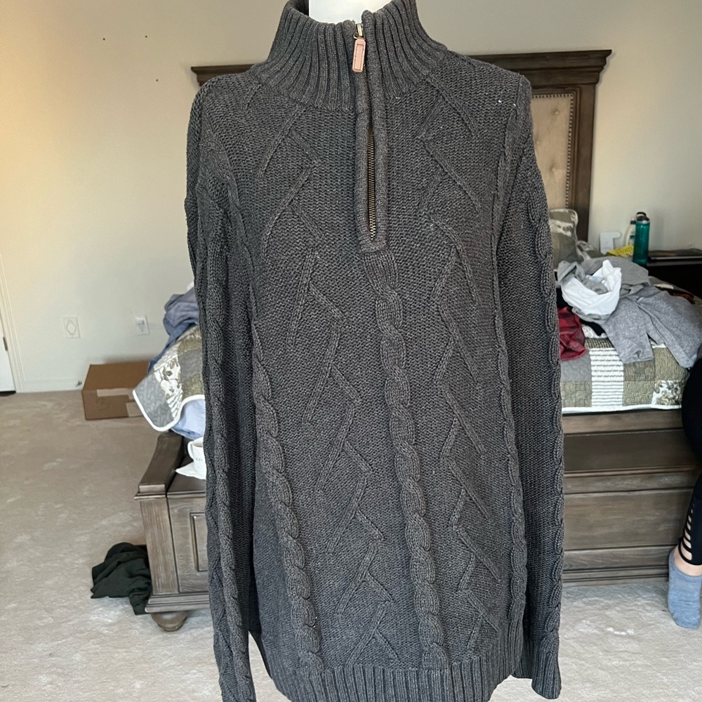 BRITISH KHAKI HALF ZIP SWEATER